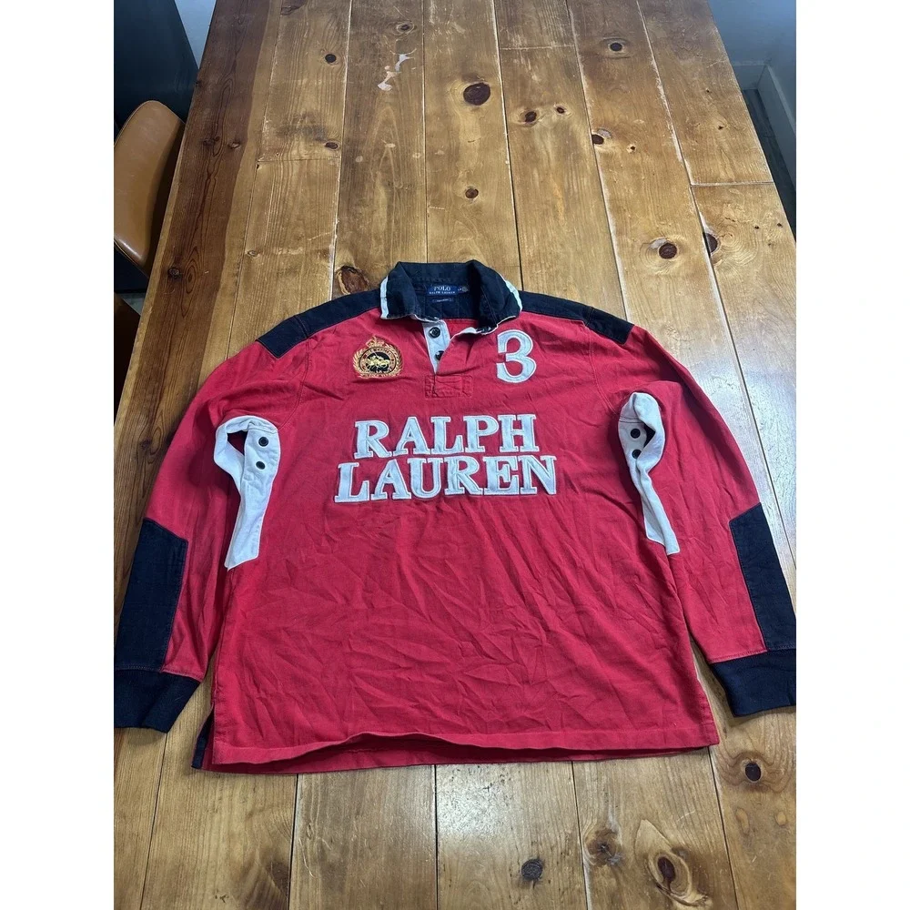 Polo Ralph Lauren Men's Red Black White Custom Fit Rugby Shirt Size L/G #3